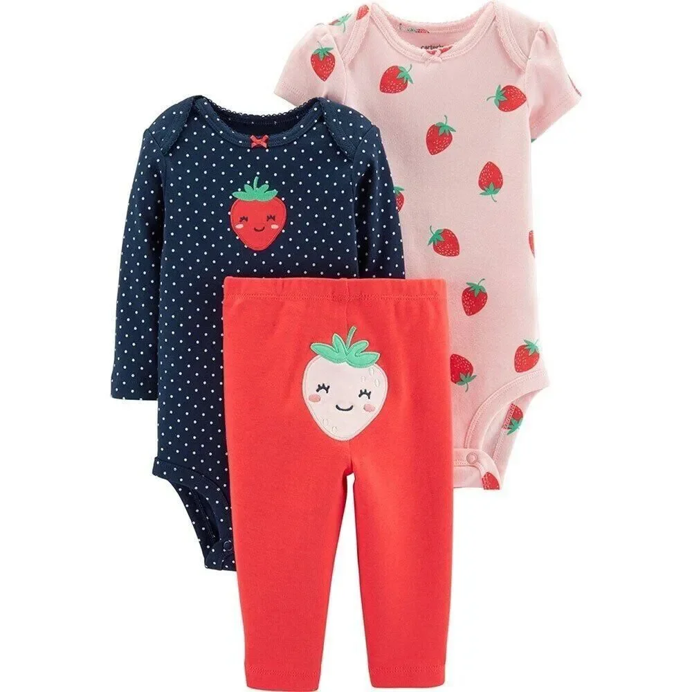 Strawberry Polka Dot Bodysuit Pant Legging 3 Piece Outfit Set Baby Girl 18m NEW